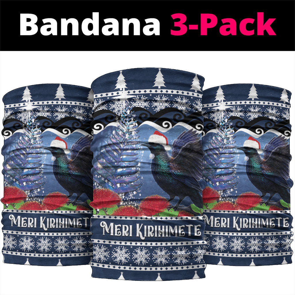 New Zealand Tui Bird Christmas Neck Gaiter Pohutukawa Xmas Tree Meri Kirihimete LT22 package One Size: 25*50cm Blue - Polynesian Pride