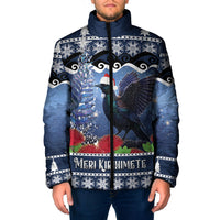New Zealand Tui Bird Christmas Padded Jacket Pohutukawa Xmas Tree Meri Kirihimete LT22 Men Blue - Polynesian Pride