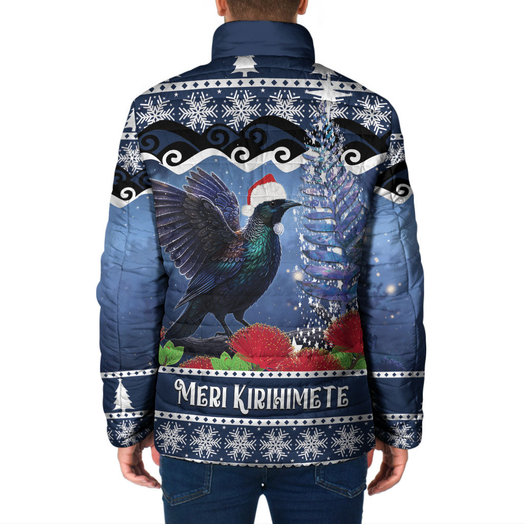 New Zealand Tui Bird Christmas Padded Jacket Pohutukawa Xmas Tree Meri Kirihimete LT22 - Polynesian Pride