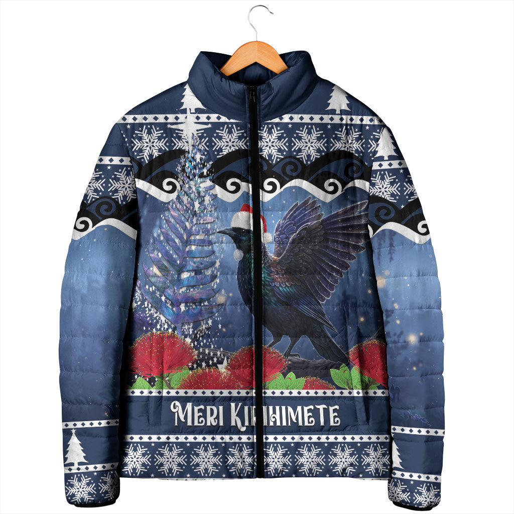 New Zealand Tui Bird Christmas Padded Jacket Pohutukawa Xmas Tree Meri Kirihimete LT22 - Polynesian Pride