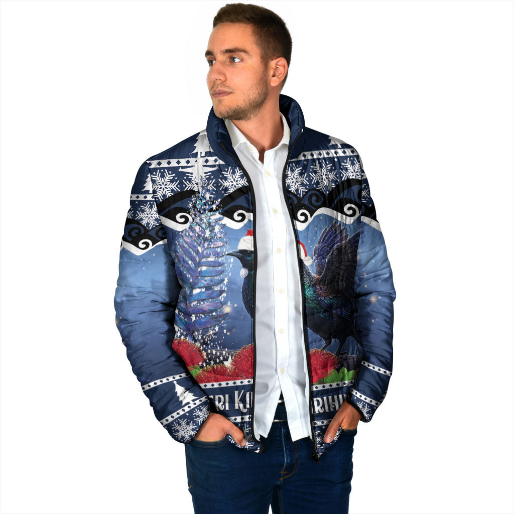 New Zealand Tui Bird Christmas Padded Jacket Pohutukawa Xmas Tree Meri Kirihimete LT22 - Polynesian Pride