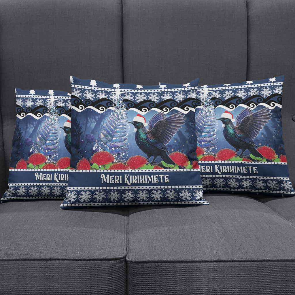 New Zealand Tui Bird Christmas Pillow Cover Pohutukawa Xmas Tree Meri Kirihimete LT22 - Polynesian Pride