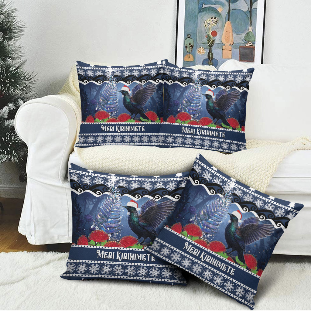 New Zealand Tui Bird Christmas Pillow Cover Pohutukawa Xmas Tree Meri Kirihimete LT22 - Polynesian Pride