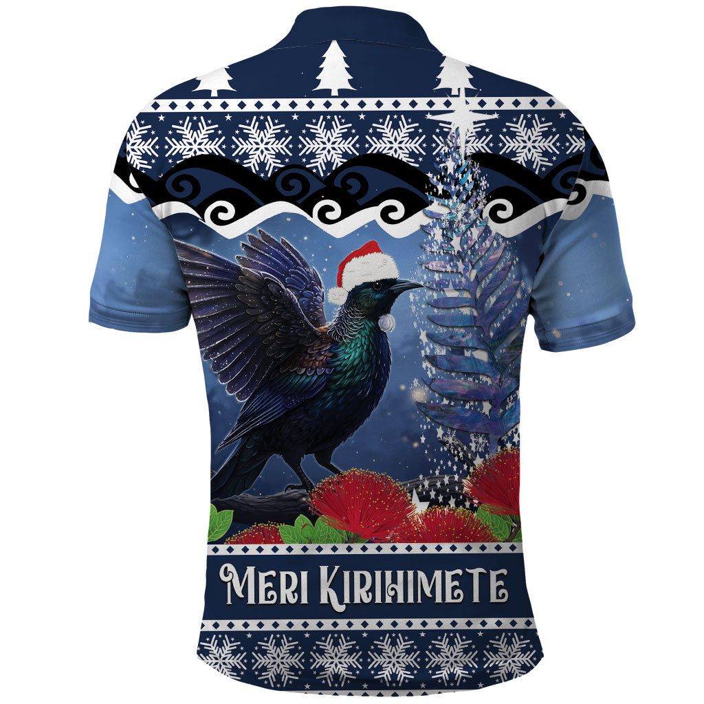 New Zealand Tui Bird Christmas Polo Shirt Pohutukawa Xmas Tree Meri Kirihimete LT22 - Polynesian Pride