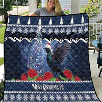 New Zealand Tui Bird Christmas Quilt Pohutukawa Xmas Tree Meri Kirihimete LT22 Blue - Polynesian Pride