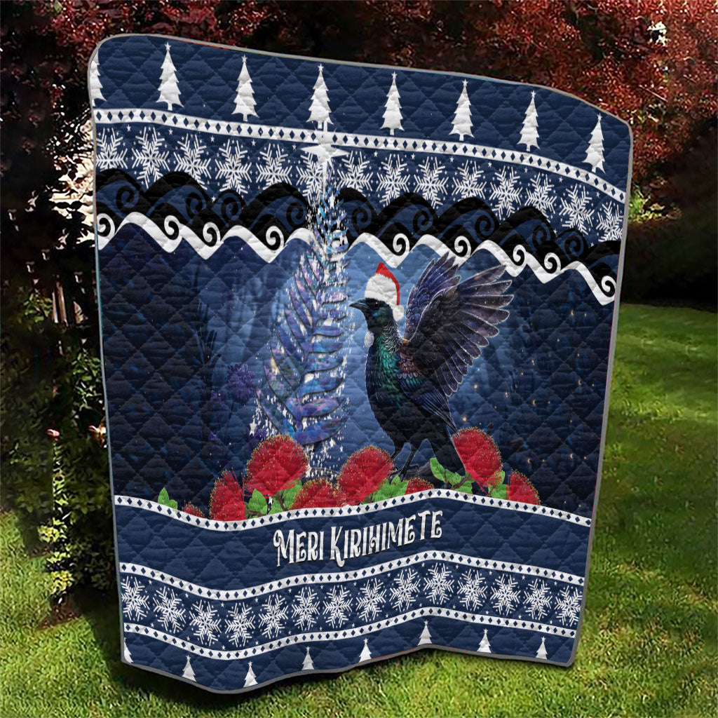 New Zealand Tui Bird Christmas Quilt Pohutukawa Xmas Tree Meri Kirihimete LT22 - Polynesian Pride