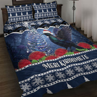 New Zealand Tui Bird Christmas Quilt Bed Set Pohutukawa Xmas Tree Meri Kirihimete LT22 Blue - Polynesian Pride