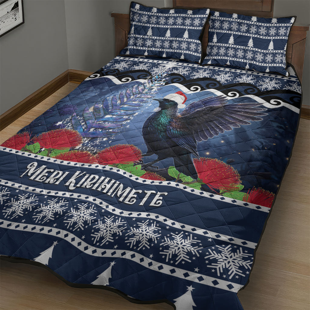 New Zealand Tui Bird Christmas Quilt Bed Set Pohutukawa Xmas Tree Meri Kirihimete LT22 - Polynesian Pride