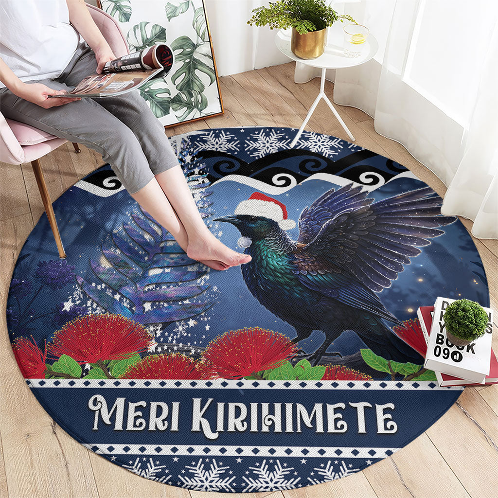 New Zealand Tui Bird Christmas Round Carpet Pohutukawa Xmas Tree Meri Kirihimete LT22 - Polynesian Pride