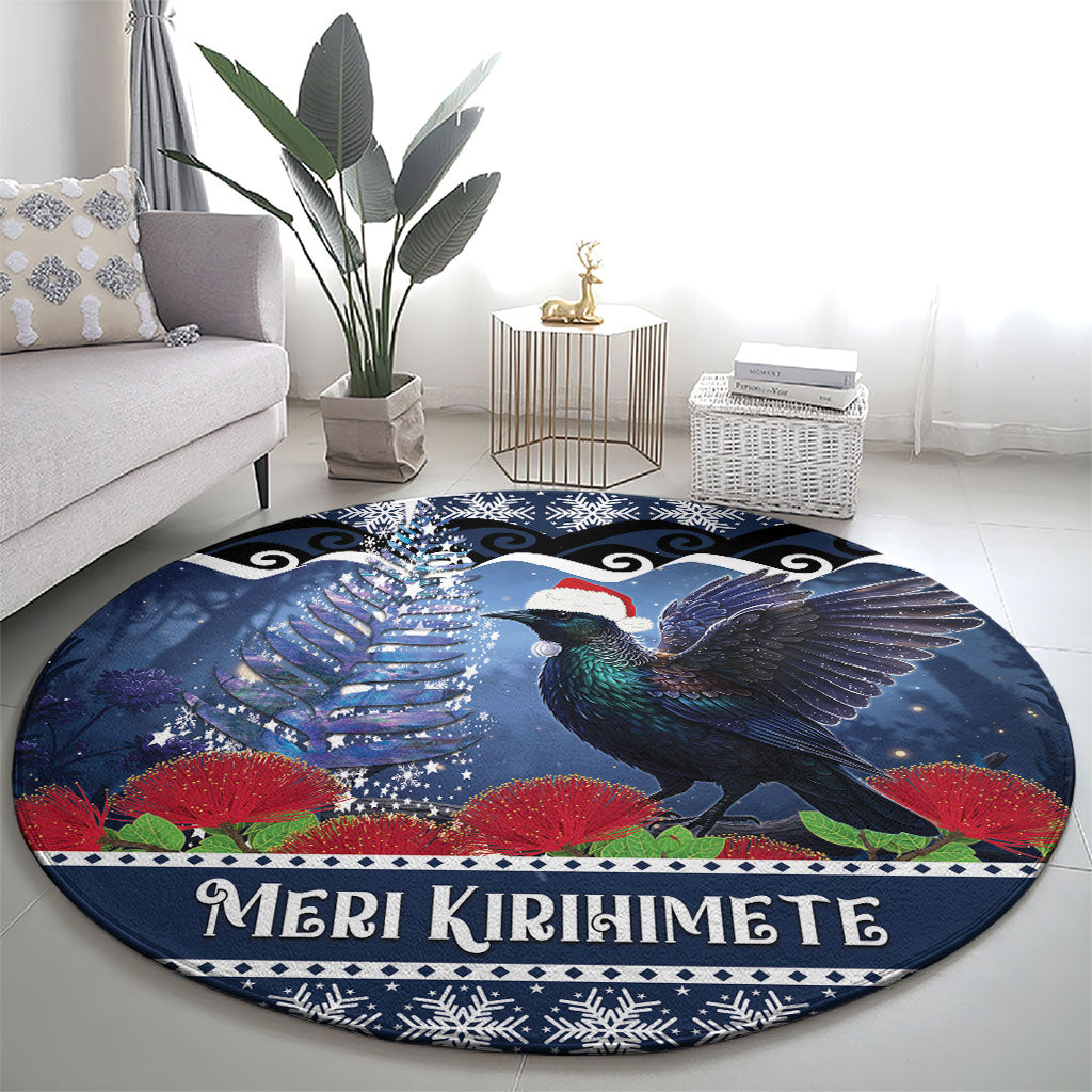 New Zealand Tui Bird Christmas Round Carpet Pohutukawa Xmas Tree Meri Kirihimete LT22 - Polynesian Pride