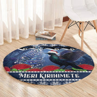 New Zealand Tui Bird Christmas Round Carpet Pohutukawa Xmas Tree Meri Kirihimete LT22 - Polynesian Pride