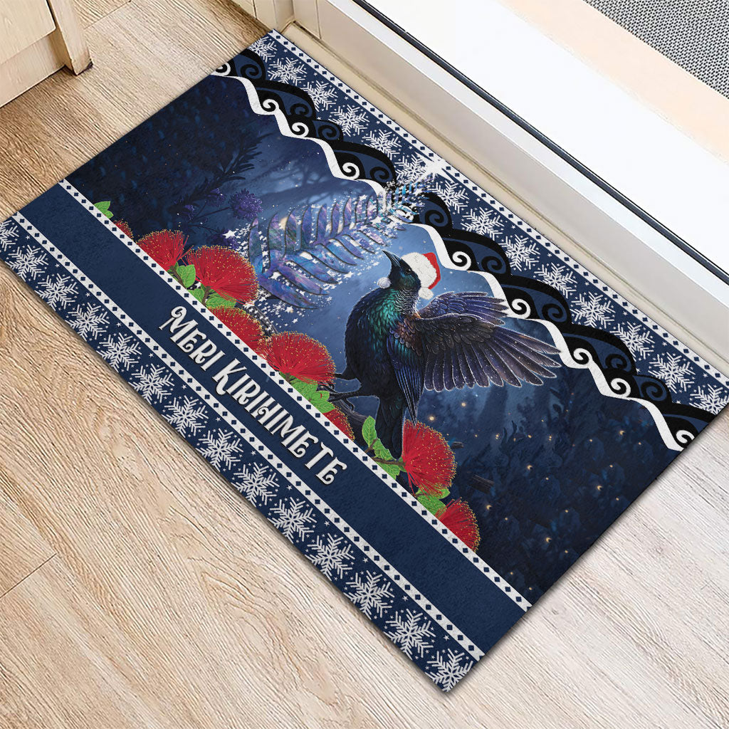 New Zealand Tui Bird Christmas Rubber Doormat Pohutukawa Xmas Tree Meri Kirihimete LT22 - Polynesian Pride