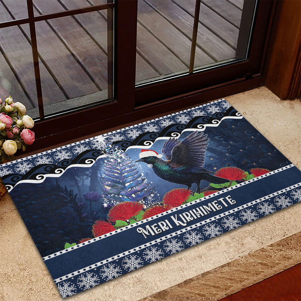New Zealand Tui Bird Christmas Rubber Doormat Pohutukawa Xmas Tree Meri Kirihimete LT22 - Polynesian Pride