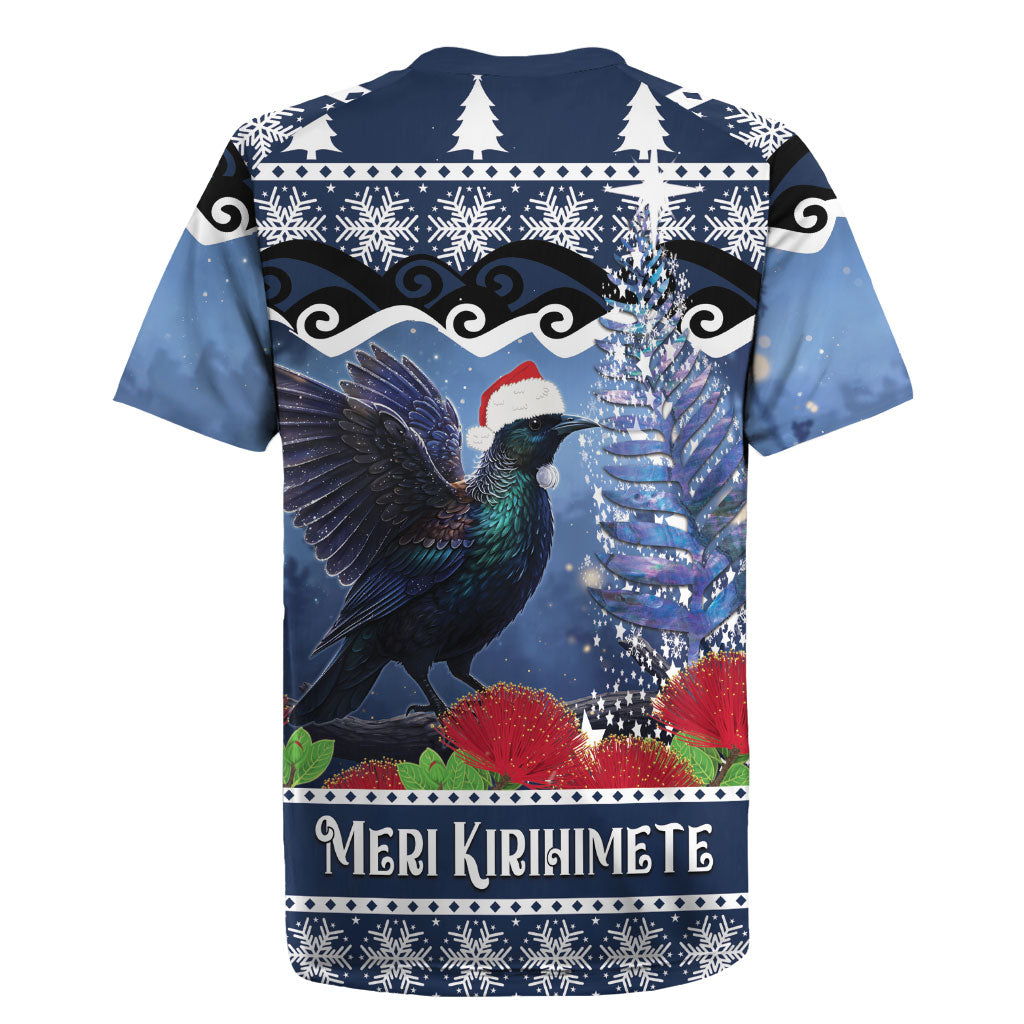 New Zealand Tui Bird Christmas Rugby Jersey Pohutukawa Xmas Tree Meri Kirihimete LT22 - Polynesian Pride