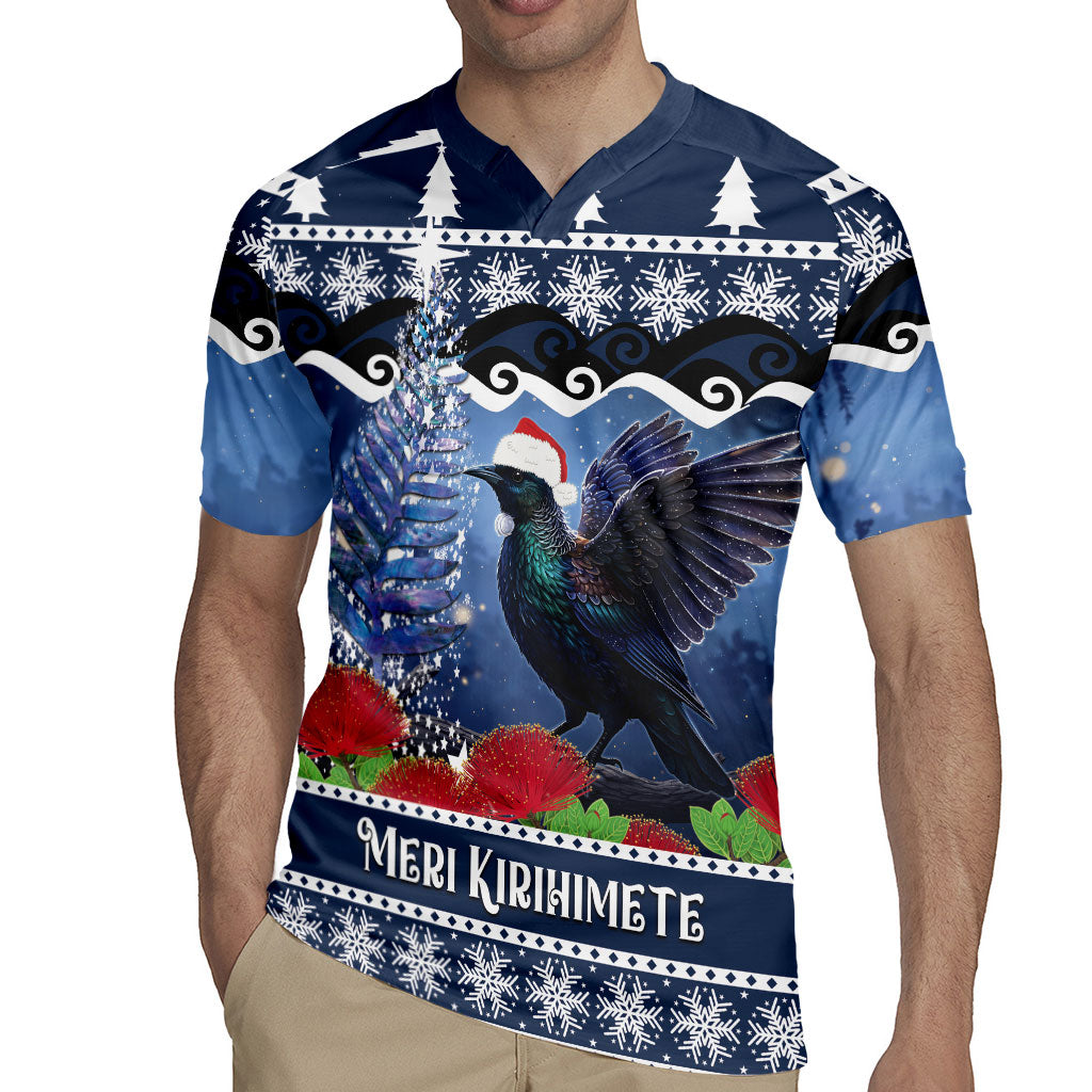 New Zealand Tui Bird Christmas Rugby Jersey Pohutukawa Xmas Tree Meri Kirihimete LT22 - Polynesian Pride