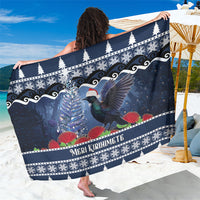 New Zealand Tui Bird Christmas Sarong Pohutukawa Xmas Tree Meri Kirihimete LT22 One Size 44 x 66 inches Blue - Polynesian Pride