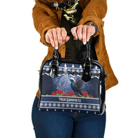 New Zealand Tui Bird Christmas Shoulder Handbag Pohutukawa Xmas Tree Meri Kirihimete LT22 One Size Blue - Polynesian Pride