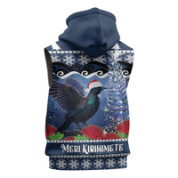New Zealand Tui Bird Christmas Sleeveless Hoodie Pohutukawa Xmas Tree Meri Kirihimete LT22 - Polynesian Pride