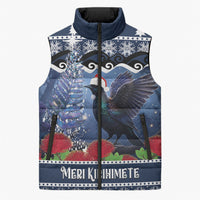 New Zealand Tui Bird Christmas Sleeveless Puffer Jacket Pohutukawa Xmas Tree Meri Kirihimete LT22 Unisex Blue - Polynesian Pride