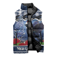 New Zealand Tui Bird Christmas Sleeveless Puffer Jacket Pohutukawa Xmas Tree Meri Kirihimete LT22 - Polynesian Pride
