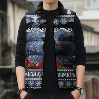 New Zealand Tui Bird Christmas Sleeveless Puffer Jacket Pohutukawa Xmas Tree Meri Kirihimete LT22 - Polynesian Pride