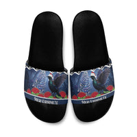 New Zealand Tui Bird Christmas Slide Sandals Pohutukawa Xmas Tree Meri Kirihimete LT22 Blue - Polynesian Pride