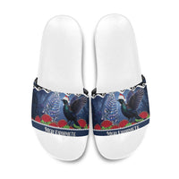 New Zealand Tui Bird Christmas Slide Sandals Pohutukawa Xmas Tree Meri Kirihimete LT22 Blue - Polynesian Pride