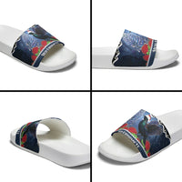 New Zealand Tui Bird Christmas Slide Sandals Pohutukawa Xmas Tree Meri Kirihimete LT22 - Polynesian Pride