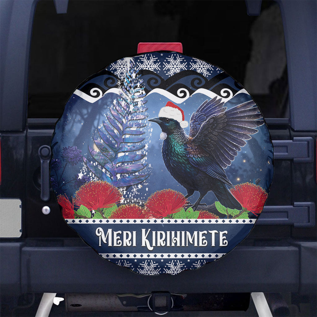New Zealand Tui Bird Christmas Spare Tire Cover Pohutukawa Xmas Tree Meri Kirihimete LT22 No hole Blue - Polynesian Pride