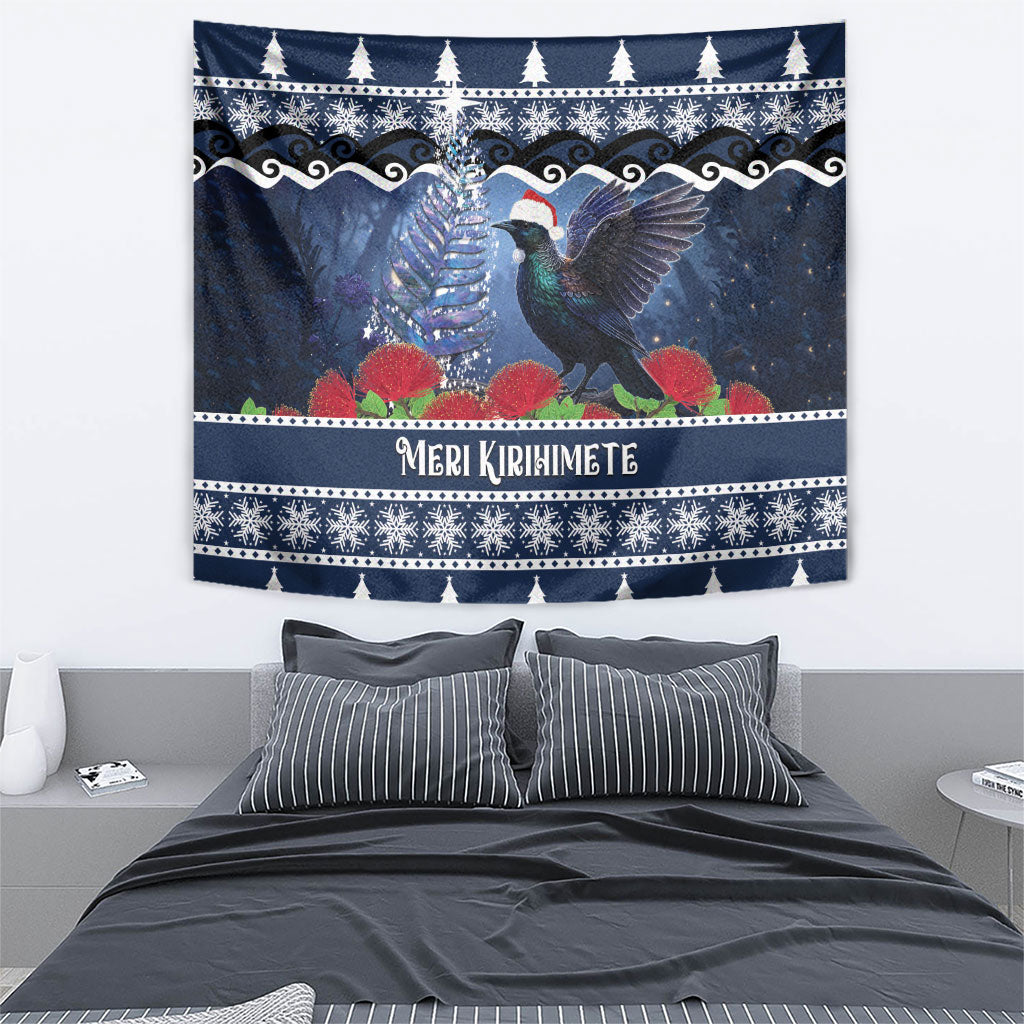 New Zealand Tui Bird Christmas Tapestry Pohutukawa Xmas Tree Meri Kirihimete LT22 - Polynesian Pride