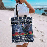 New Zealand Tui Bird Christmas Tote Bag Pohutukawa Xmas Tree Meri Kirihimete LT22 - Polynesian Pride