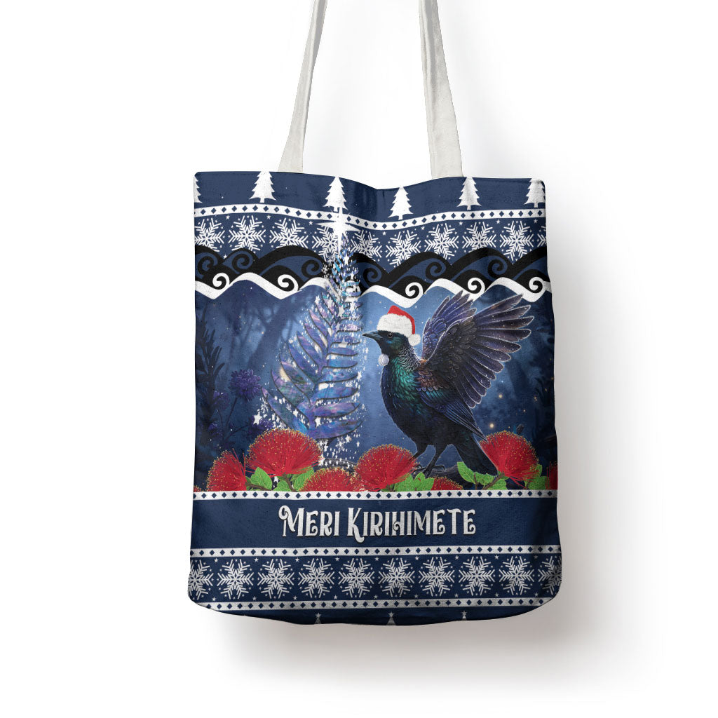 New Zealand Tui Bird Christmas Tote Bag Pohutukawa Xmas Tree Meri Kirihimete LT22 - Polynesian Pride