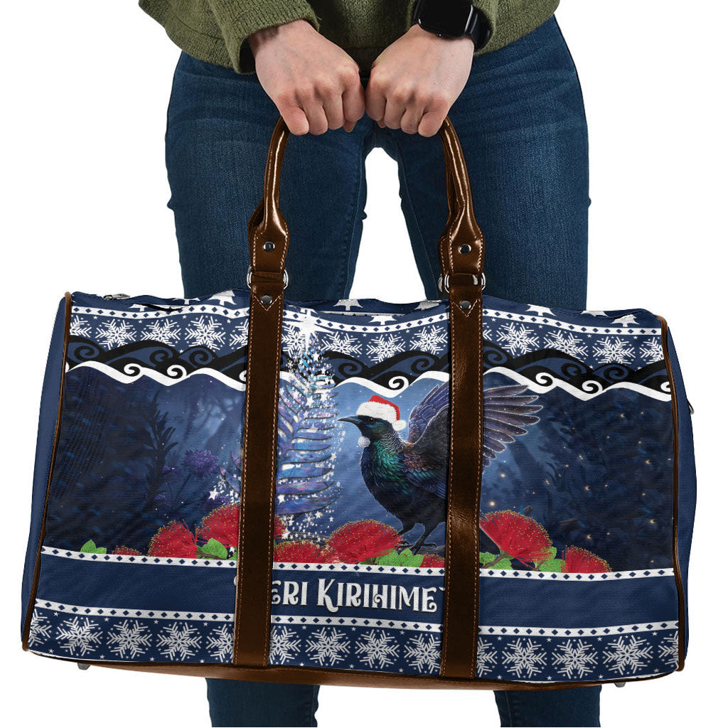 New Zealand Tui Bird Christmas Travel Bag Pohutukawa Xmas Tree Meri Kirihimete LT22 Blue - Polynesian Pride