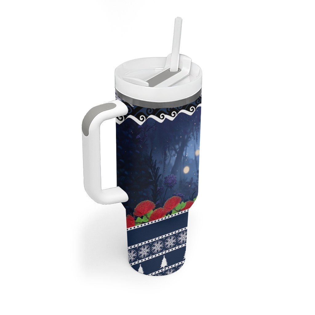 New Zealand Tui Bird Christmas Tumbler With Handle Pohutukawa Xmas Tree Meri Kirihimete LT22 - Polynesian Pride