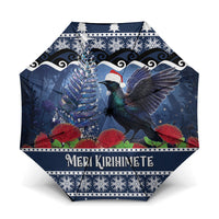 New Zealand Tui Bird Christmas Umbrella Pohutukawa Xmas Tree Meri Kirihimete LT22 One Size Folded 11.42 inch Opened Diameter 37.4 inch Blue - Polynesian Pride