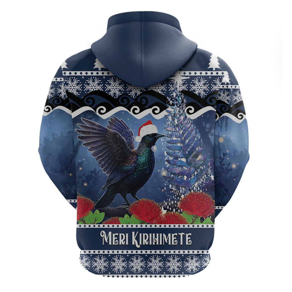 New Zealand Tui Bird Christmas Zip Hoodie Pohutukawa Xmas Tree Meri Kirihimete LT22 - Polynesian Pride