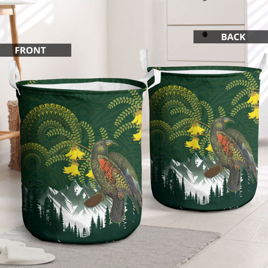 Kea Bird Kowhai New Zealand Laundry Basket Mountain Landscape Maori Art