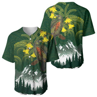 Kea Bird Kowhai New Zealand Baseball Jersey Mountain Landscape Maori Art