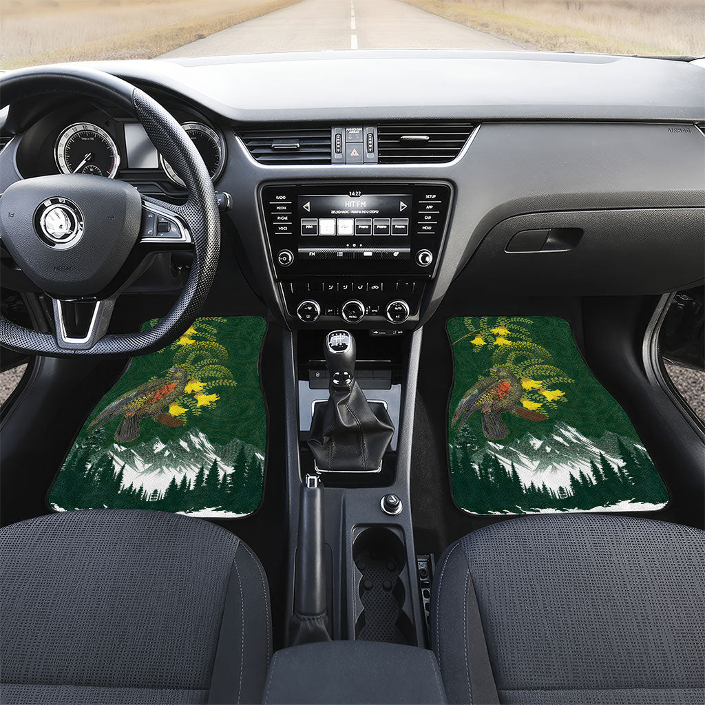 Kea Bird Kowhai New Zealand Car Mats Mountain Landscape Maori Art LT22 Set 2pcs - Front Green - Polynesian Pride