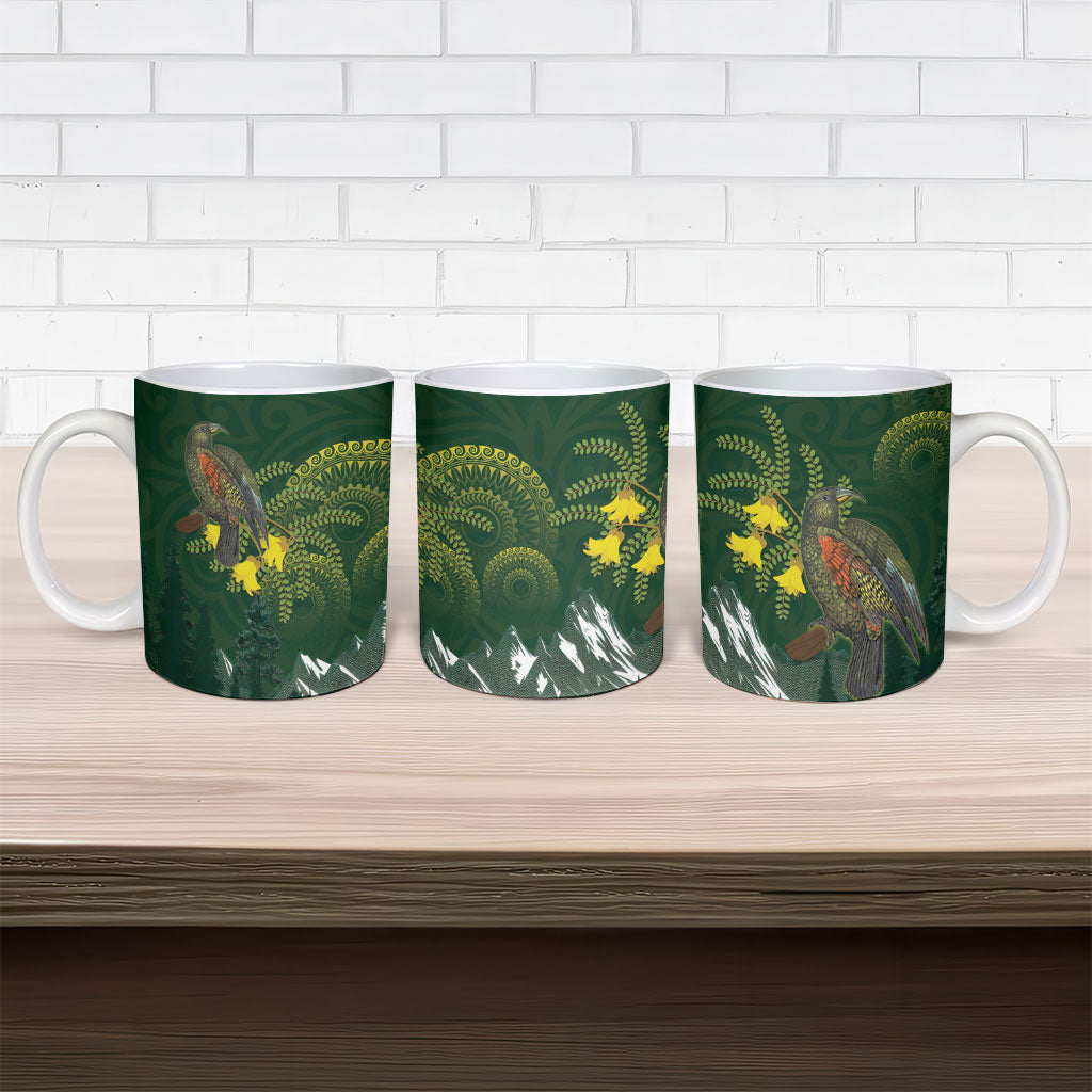 Kea Bird Kowhai New Zealand Ceramic Mug Mountain Landscape Maori Art LT22 - Polynesian Pride