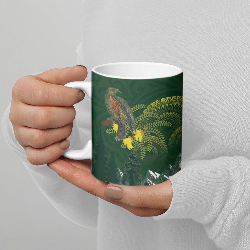 Kea Bird Kowhai New Zealand Ceramic Mug Mountain Landscape Maori Art LT22 - Polynesian Pride