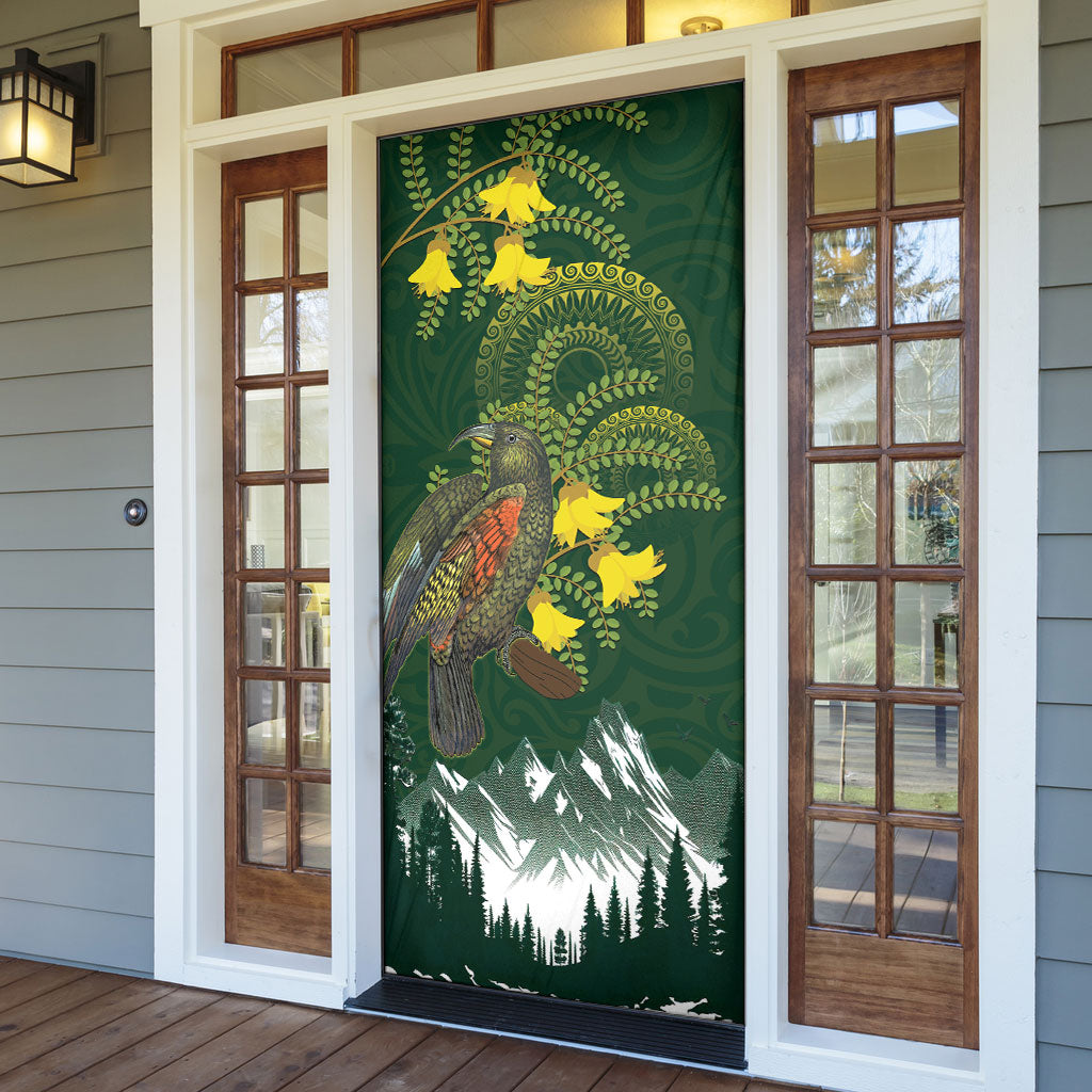 Kea Bird Kowhai New Zealand Door Cover Mountain Landscape Maori Art LT22 - Polynesian Pride