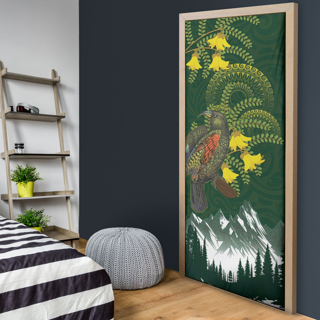 Kea Bird Kowhai New Zealand Door Cover Mountain Landscape Maori Art LT22 - Polynesian Pride