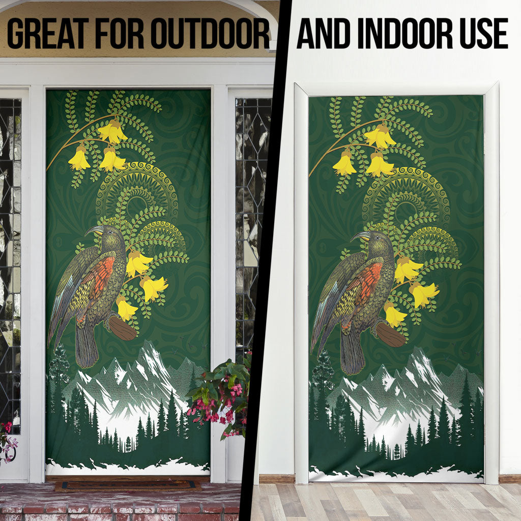 Kea Bird Kowhai New Zealand Door Cover Mountain Landscape Maori Art LT22 - Polynesian Pride