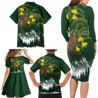 Kea Bird Kowhai New Zealand Family Matching Long Sleeve Bodycon Dress and Hawaiian Shirt Mountain Landscape Maori Art LT22 - Polynesian Pride