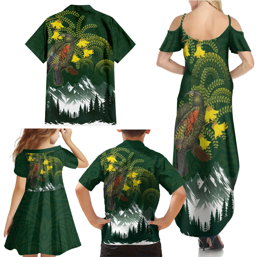 Kea Bird Kowhai New Zealand Family Matching Summer Maxi Dress and Hawaiian Shirt Mountain Landscape Maori Art LT22 - Polynesian Pride