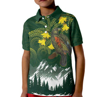 Kea Bird Kowhai New Zealand Kid Polo Shirt Mountain Landscape Maori Art LT22 Kid Green - Polynesian Pride