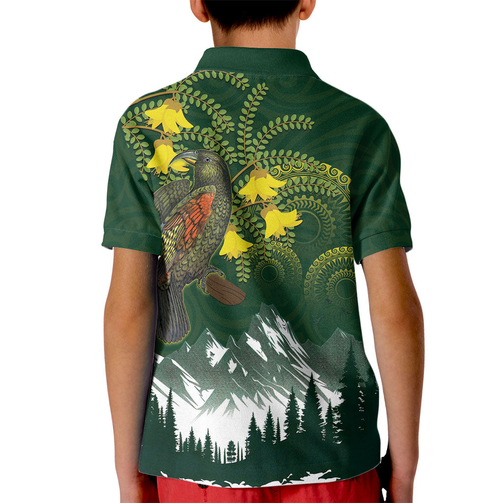 Kea Bird Kowhai New Zealand Kid Polo Shirt Mountain Landscape Maori Art LT22 - Polynesian Pride