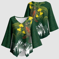 Kea Bird Kowhai New Zealand Kimono Sleeve Blouse Mountain Landscape Maori Art LT22 - Polynesian Pride