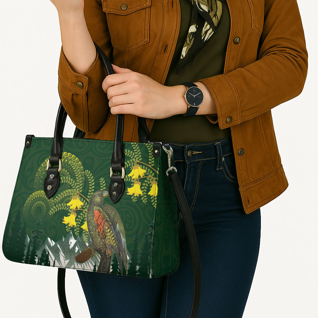 Kea Bird Kowhai New Zealand Leather Bag Mountain Landscape Maori Art